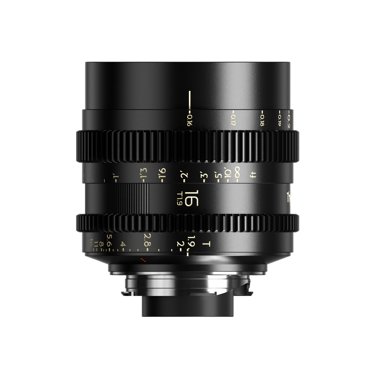 Thypoch Simera-C 16mm T1.9 cine lens with PL-style mount, side view