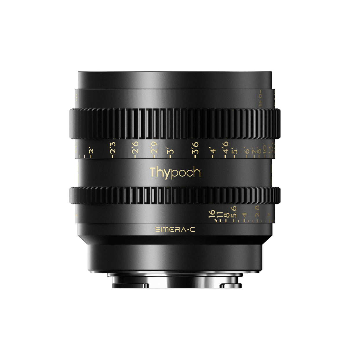 Thypoch Simera-C 35mm full-frame cine lens, side view with Thypoch logo and iris scale