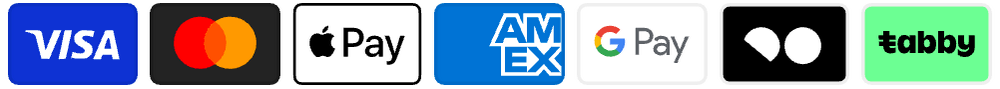 Visa, Mastercard, Apple Pay, American Express, Google Pay, Nomod, Tabby