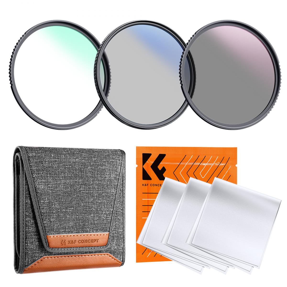 K&F Concept 82mm filter kit: MCUV, CPL and ND4 filters with pouch and cleaning cloths