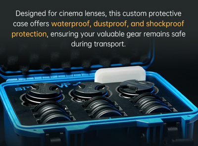 Sirui Vision Prime cine lens set in its waterproof, shockproof protective case