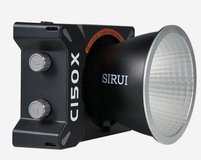 Sirui C150X LED light with reflector fitted, side view