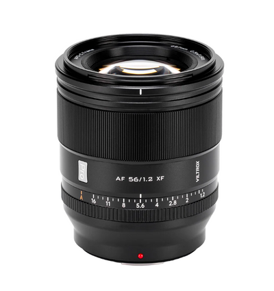 Viltrox AF 56mm f/1.2 Pro XF lens without hood, front view on white