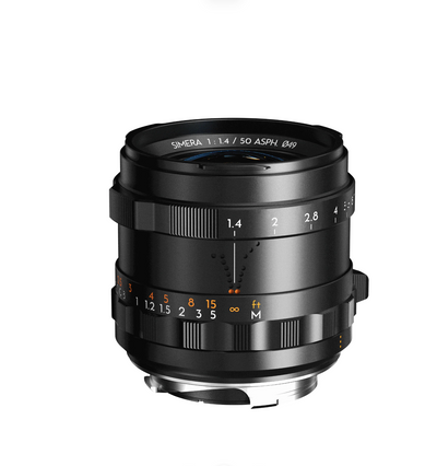 Thypoch Simera 50mm f/1.4 black, side view with focus and aperture scales