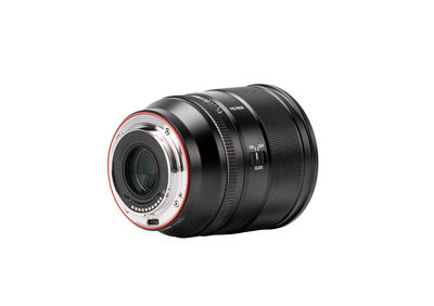 Viltrox AF 56mm f/1.2 Pro Sony E lens, rear view with mount contacts and click switch