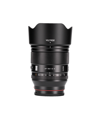 Viltrox AF 56mm f/1.2 Pro E APS-C autofocus portrait lens for Sony E-mount, with petal hood