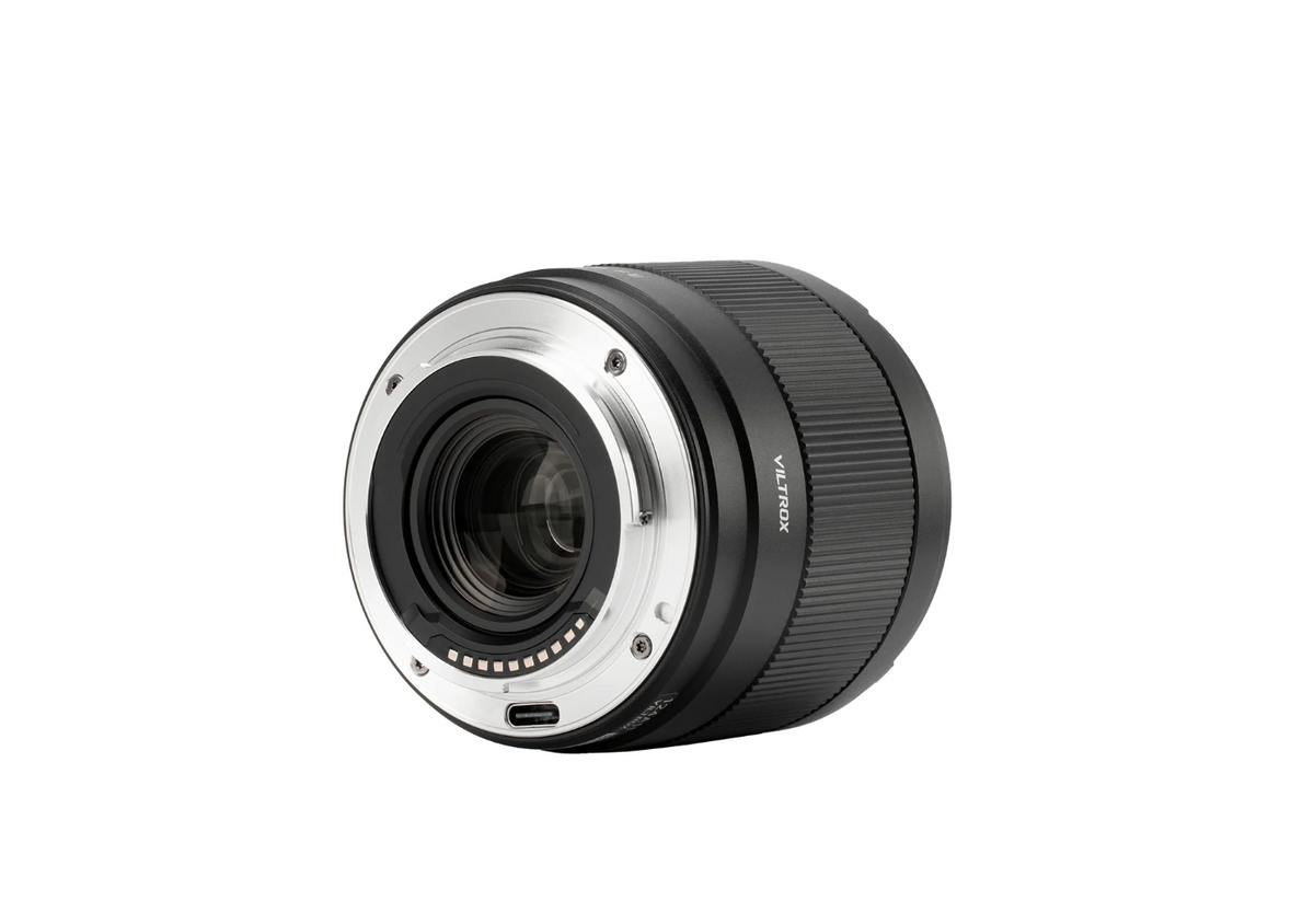 Viltrox Air AF 14mm f/4 FE lens, rear view with metal mount and USB-C port