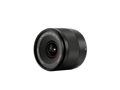 Viltrox Air AF 14mm f/4 STM Sony E lens, angled view of the front element