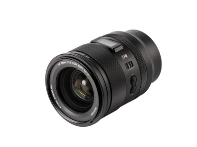 Viltrox LAB AF 35mm f/1.2 VCM lens, angled view of the front element and controls