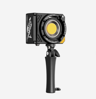Sirui C300X-II 300W video light on its handheld grip, front view