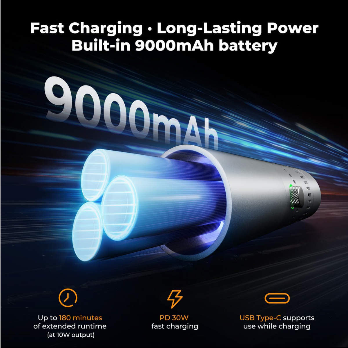 K&F Concept SP25C built-in 9000mAh battery with PD 30W fast charging over USB-C