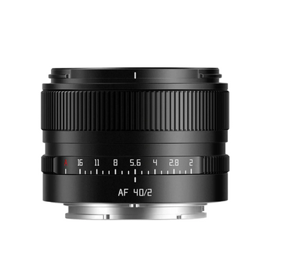 TTArtisan AF 40mm f/2 full-frame autofocus lens, front view with aperture ring