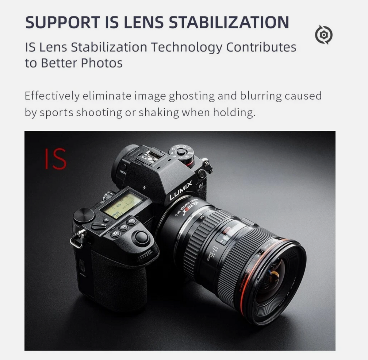 Panasonic Lumix S1 with Viltrox EF-L adapter and Canon EF lens, image stabilisation supported