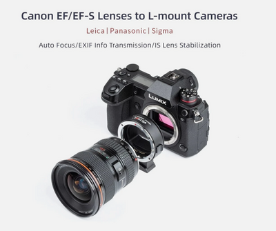 Viltrox EF-L adapter on a Panasonic Lumix S1 with a Canon EF wide-angle lens