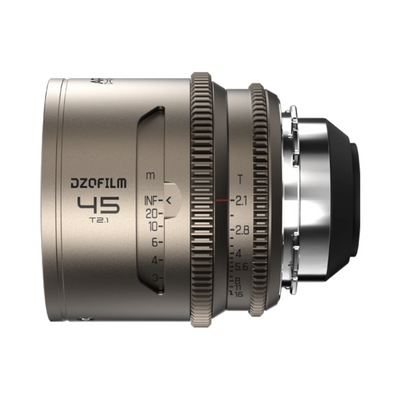 DZOFilm Arcana 45mm T2.1, side view with focus scale in metres
