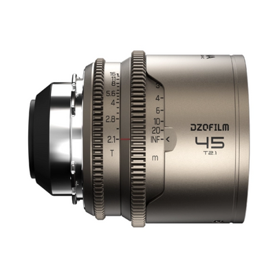 DZOFilm Arcana 45mm T2.1, side view with T-stop scale