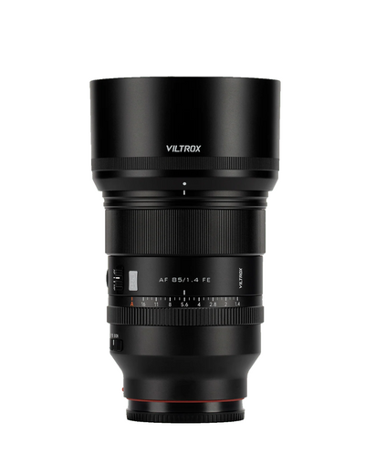Viltrox AF 85mm f/1.4 Pro FE full-frame autofocus portrait lens for Sony E-mount, with lens hood