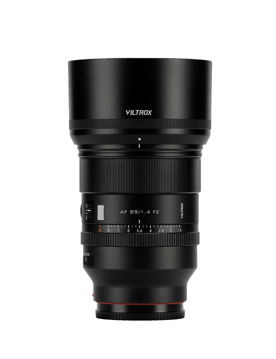 Viltrox AF 85mm f/1.4 Pro FE full-frame autofocus portrait lens for Sony E-mount, with lens hood
