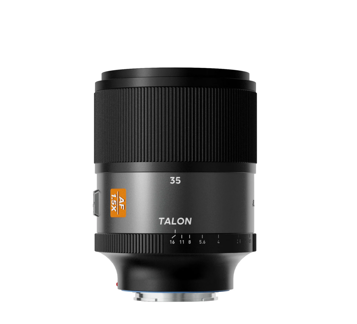 Blazar Talon 35mm T2.1 1.5x autofocus anamorphic lens with silver flare, front view