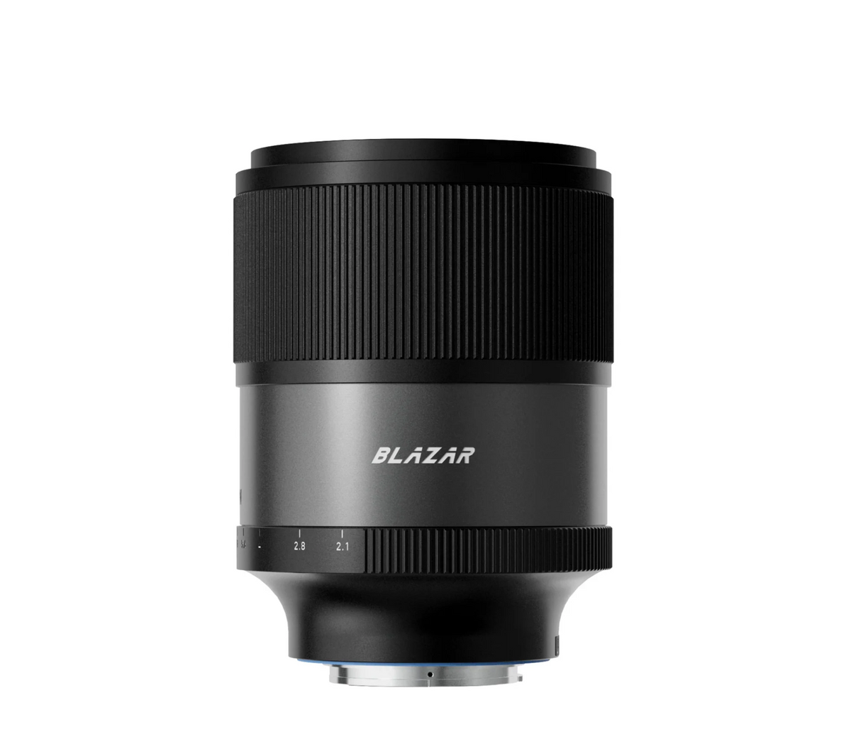 Blazar Talon 35mm T2.1 anamorphic lens, side view with Blazar logo and aperture scale