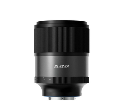 Blazar Talon 35mm T2.1 anamorphic lens, side view with Blazar logo and aperture scale