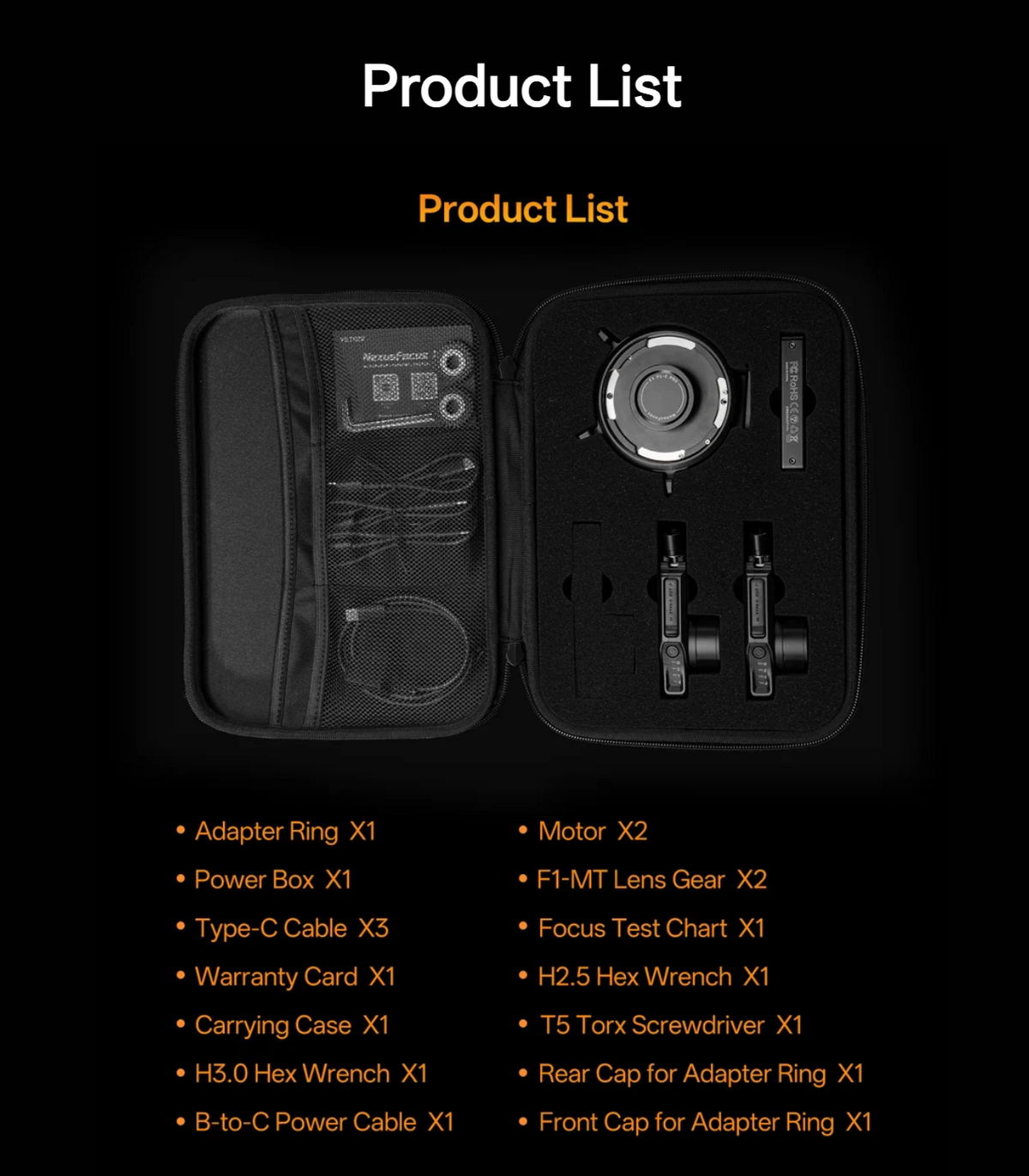 Viltrox NexusFocus F1 kit contents in its carrying case