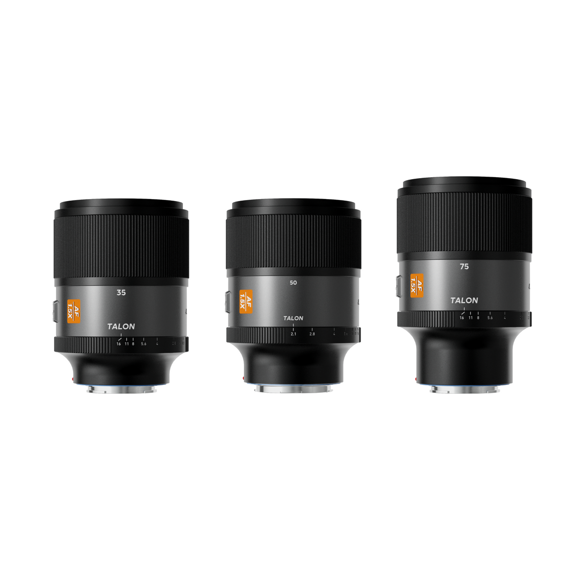 Blazar Talon 35mm, 50mm and 75mm 1.5x autofocus anamorphic lenses side by side
