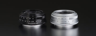 Voigtlander Ultron 27mm f/2 pancake lenses in black and silver side by side