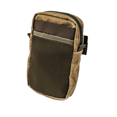 Wotancraft Armor 9 zipper pouch in khaki brown waxed canvas with mesh front pocket