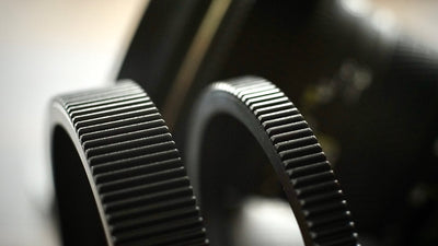 Two SIMMOD follow focus gear rings, close-up of the teeth
