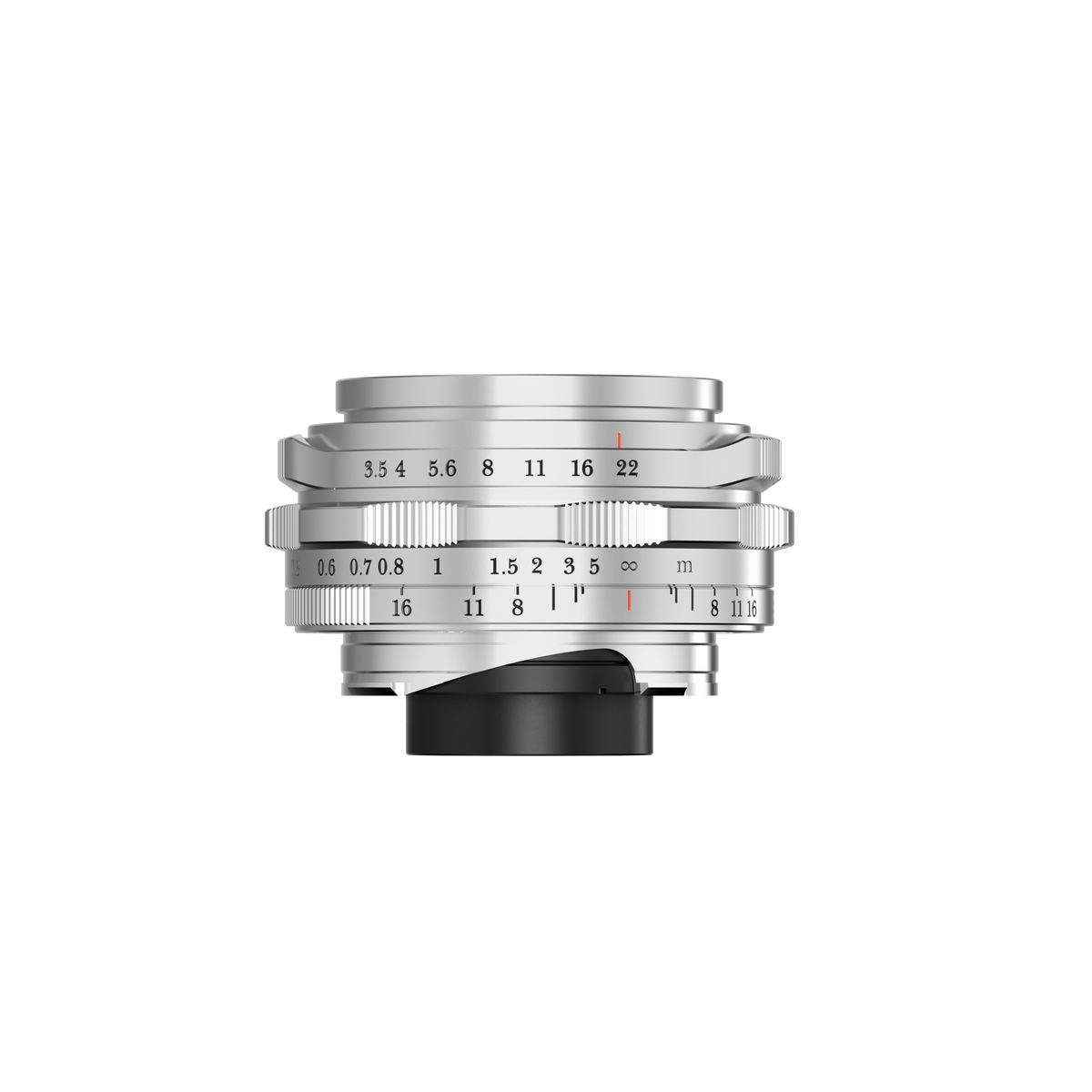 Thypoch Ksana 21mm f/3.5 silver Leica M lens, side view with focus and aperture scales