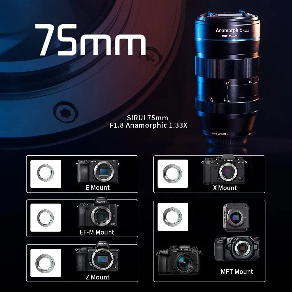 DISPLAY ! SIRUI 75mm F1.8 1.33x Anamorphic APS-C Lens, Sony E