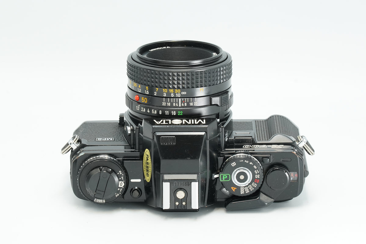 Minolta X-700 black with 50mm lens, top view