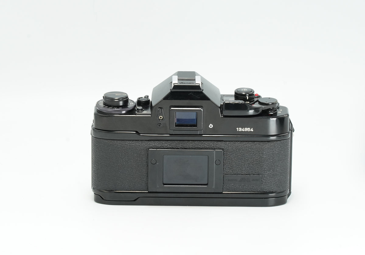 Canon A-1 black 35mm SLR, rear view with viewfinder