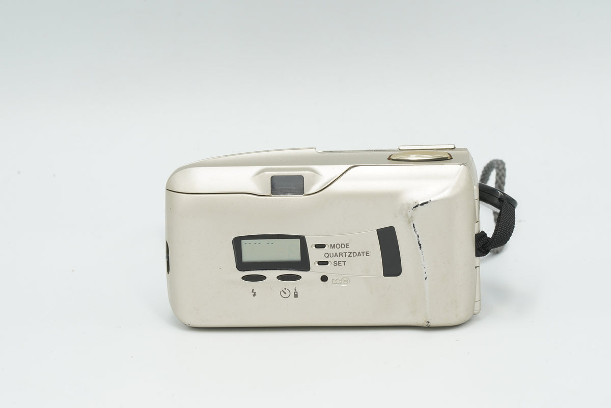 Olympus Mju-II 35mm camera, rear view with LCD panel and viewfinder