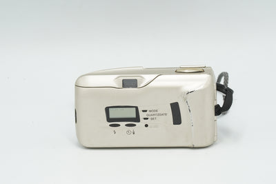 Olympus Mju-II 35mm camera, rear view with LCD panel and viewfinder