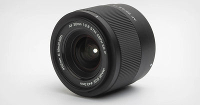 Viltrox Air AF 20mm f/2.8 STM full-frame lens, angled view of the front element