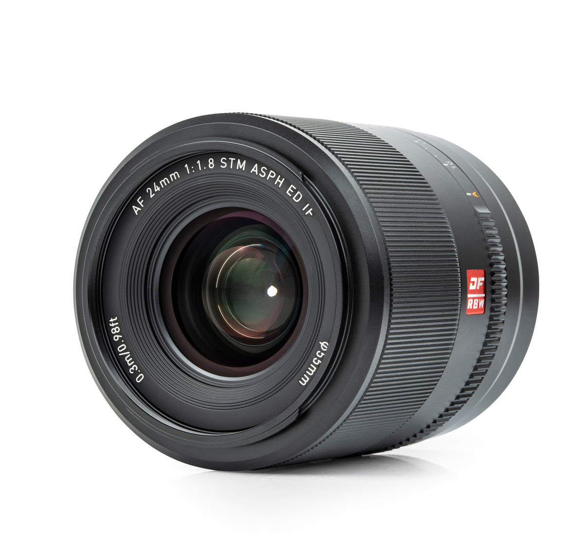 Viltrox AF 24mm f/1.8 STM ASPH ED lens, front three-quarter view