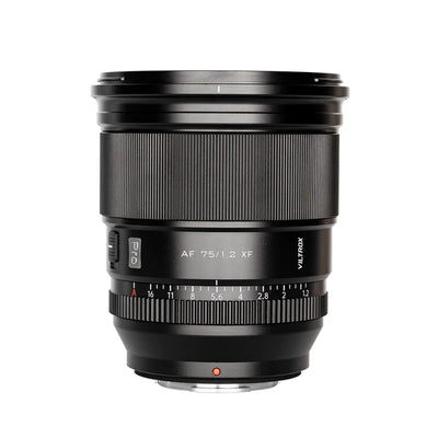 Viltrox AF 75mm f/1.2 Pro XF Fujifilm lens, front view with aperture ring
