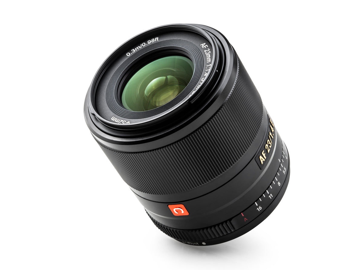 Viltrox AF 23mm f/1.4 E, angled view of the front element