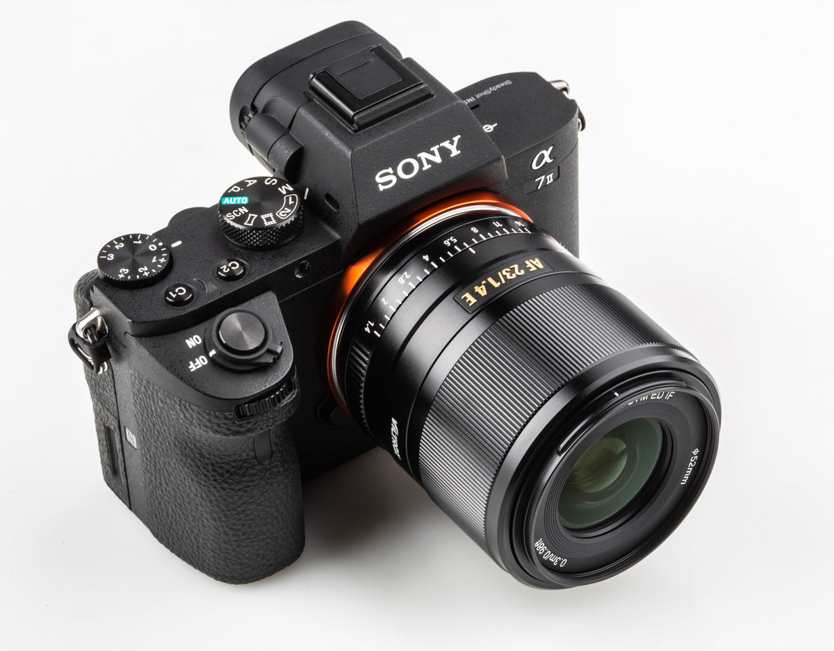 Viltrox AF 23mm f/1.4 E on a Sony A7 II, top view