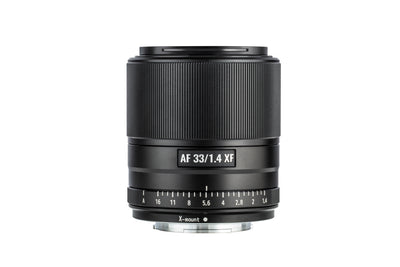 Viltrox AF 33mm f/1.4 XF Fuji X lens, front view with aperture ring