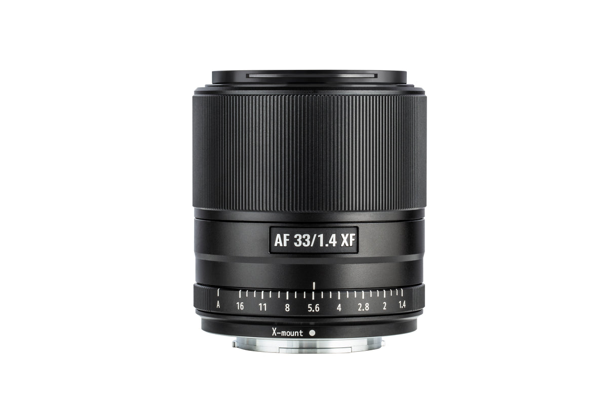 Viltrox AF 33mm f/1.4 XF Fuji X lens, front view with aperture ring