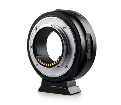 Viltrox EF-M1 adapter, Micro Four Thirds mount side with contacts and USB port
