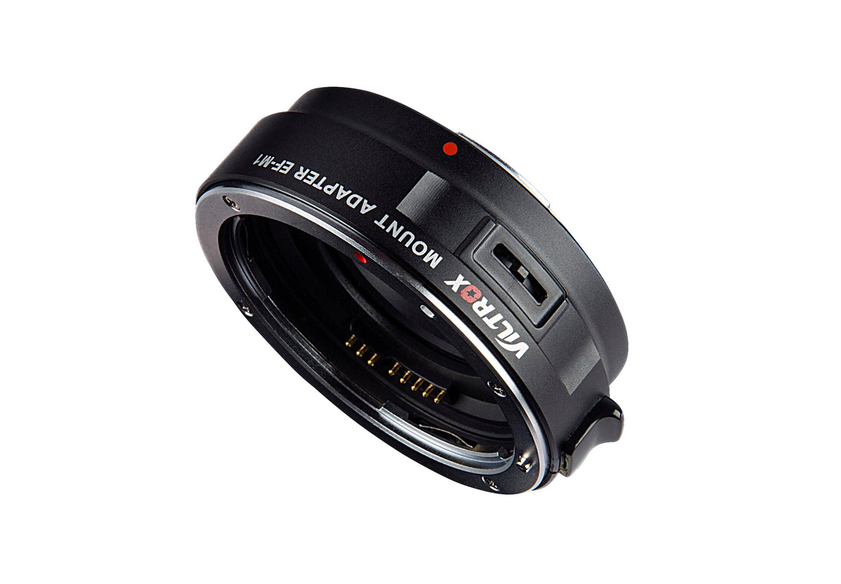 Viltrox EF-M1 mount adapter, top view with aperture switch