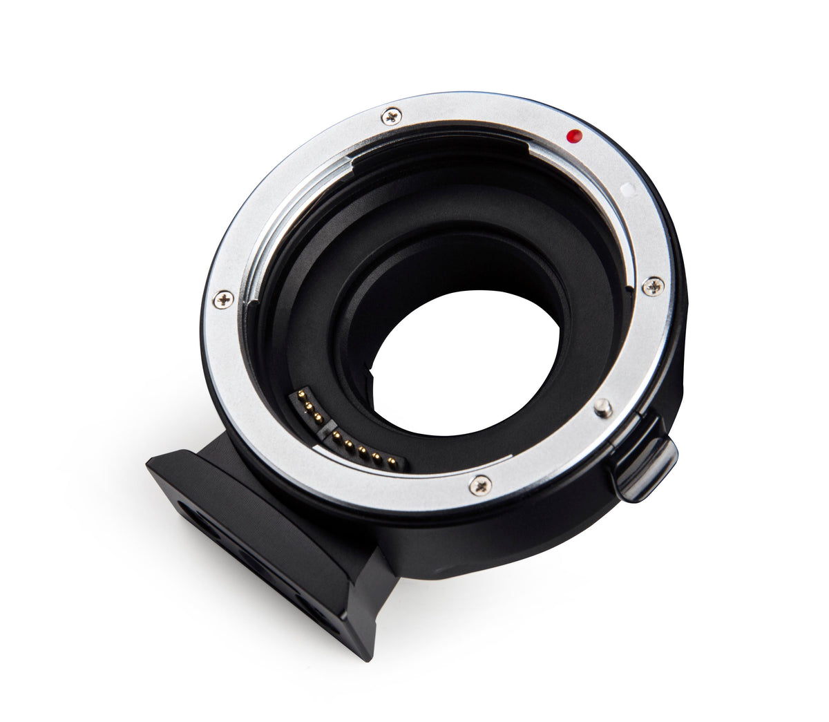 Viltrox EF-M1 adapter, angled EF mount view with tripod foot