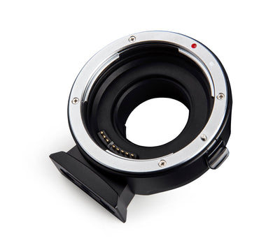 Viltrox EF-M1 adapter, angled EF mount view with tripod foot