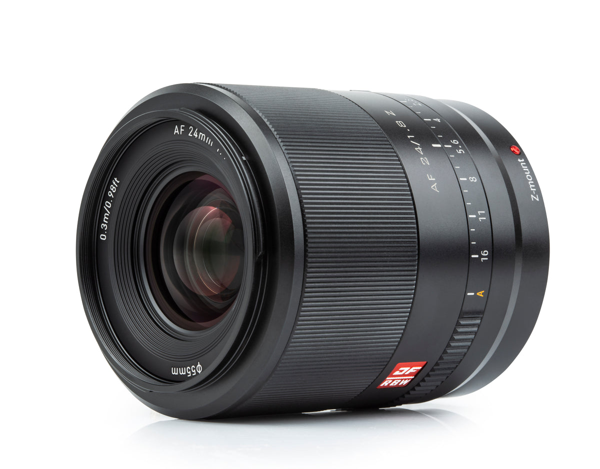 Viltrox AF 24mm f/1.8 lens, side view with aperture scale