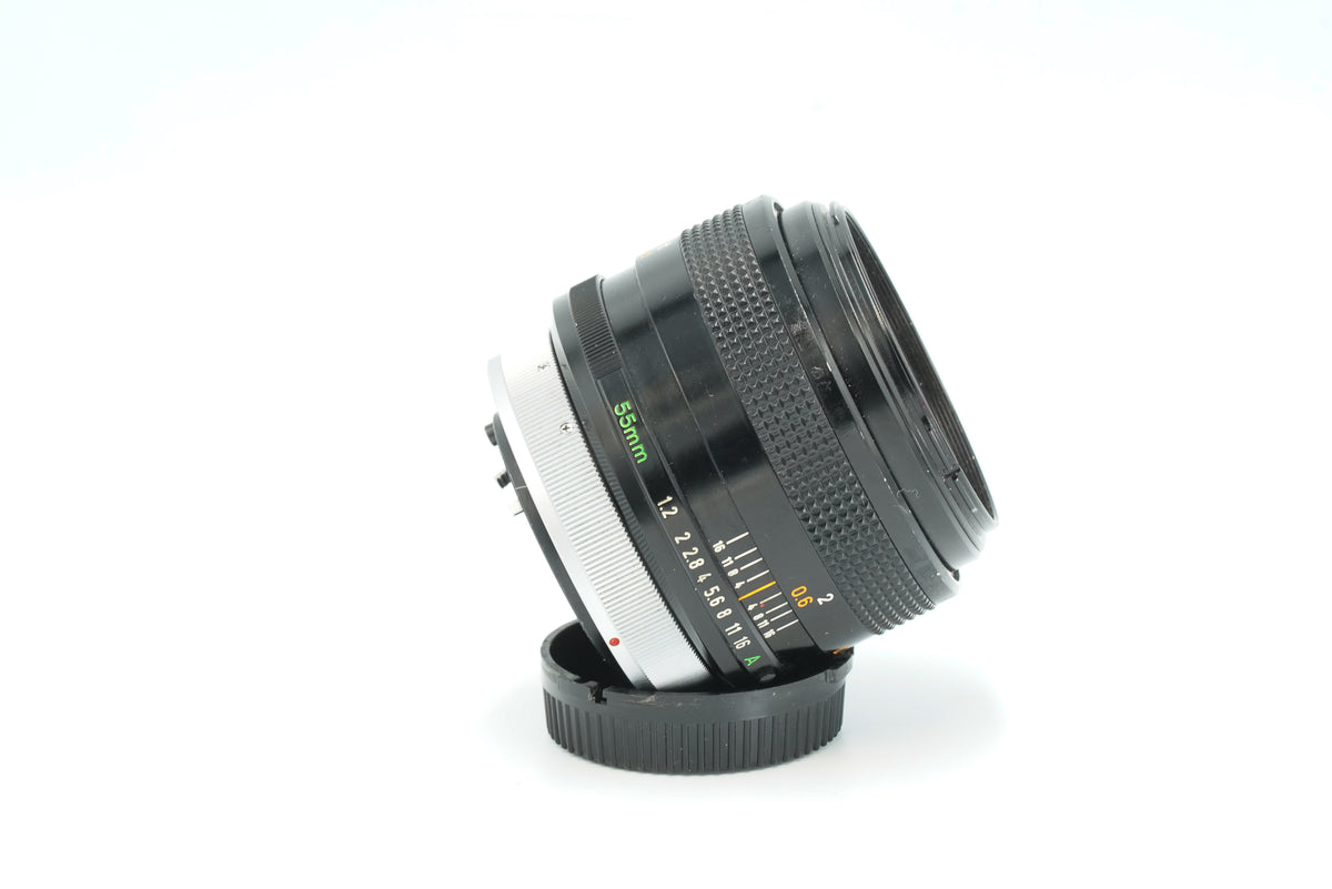 Canon FD 55mm f/1.2 S.S.C. Aspherical, side view with aperture ring