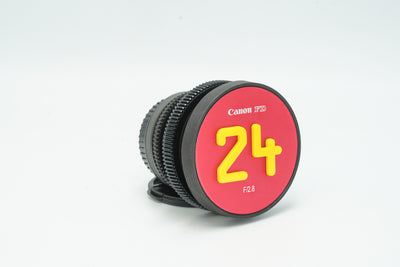 Canon FD 24mm cine-modded lens with red 24 f/2.8 front cap